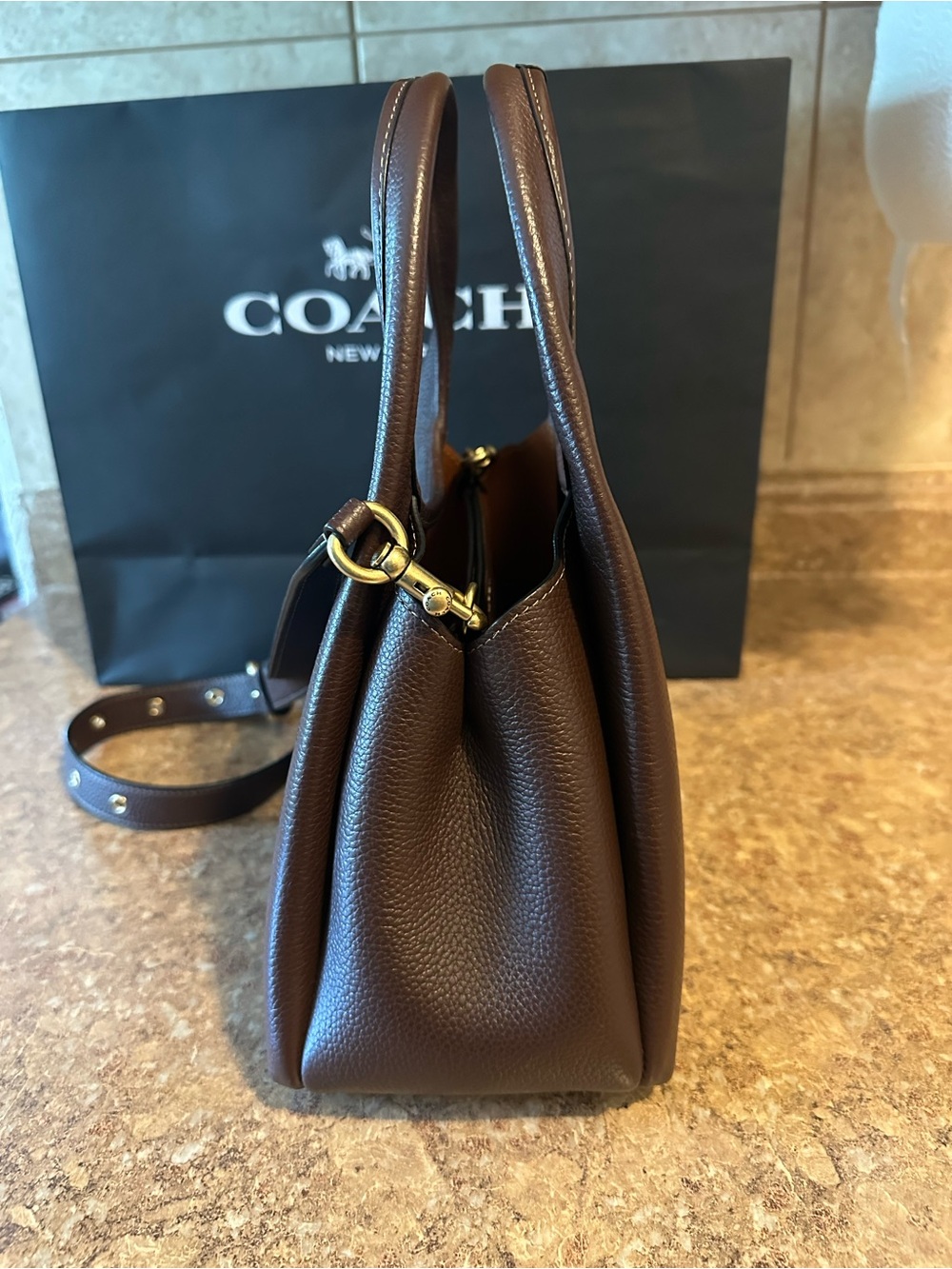 Coach Lana 23 in maple.  Pebbled Leather Mini Shoulder Bag with Gold Hardware - Picture 4 of 10